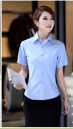 批發采購女式襯衫-職業女襯衫 藍色白色 舒適職業裝 OL通勤襯衫批發采購-女式襯.