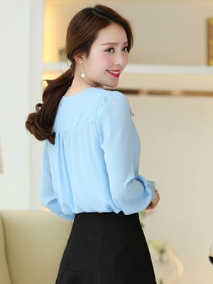 蕾絲泡泡袖純色雪紡襯衫-淺藍(lán)色 - 聚美優(yōu)品 - 最大正品化妝品電商,在美上市,品牌防偽碼,7天無理由退貨,質(zhì)量保險