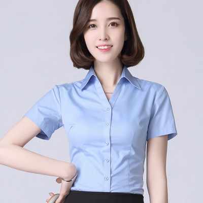 Vanled短袖襯衫女夏季職業(yè)裝棉上班工作服娃娃領(lǐng)寸衫修身顯瘦半袖白襯衣 S 藍色V領(lǐng) Vanled女士襯衫【價格 圖片 品牌 報價】-蘇寧易購