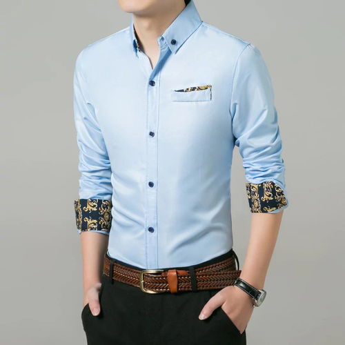 買一送一 春秋男士格子條紋長袖襯衫男修身青少年商務休閑白襯衣