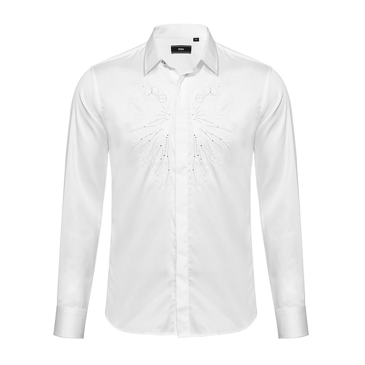精致工藝，優(yōu)雅典范 VERRI男士白色重工藝長(zhǎng)袖襯衫